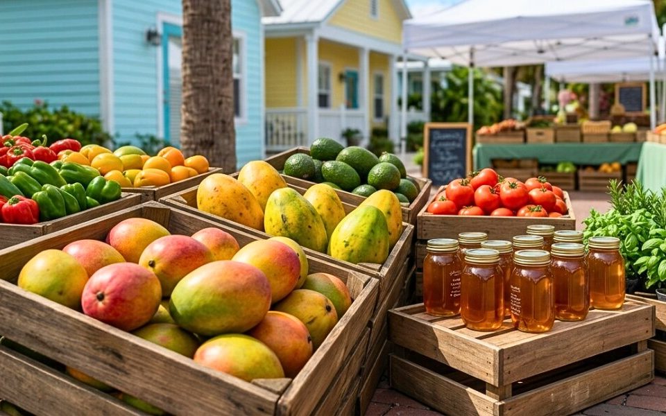 Off season farmers market with fresh local produce and artisan goods on Anna Maria Island.