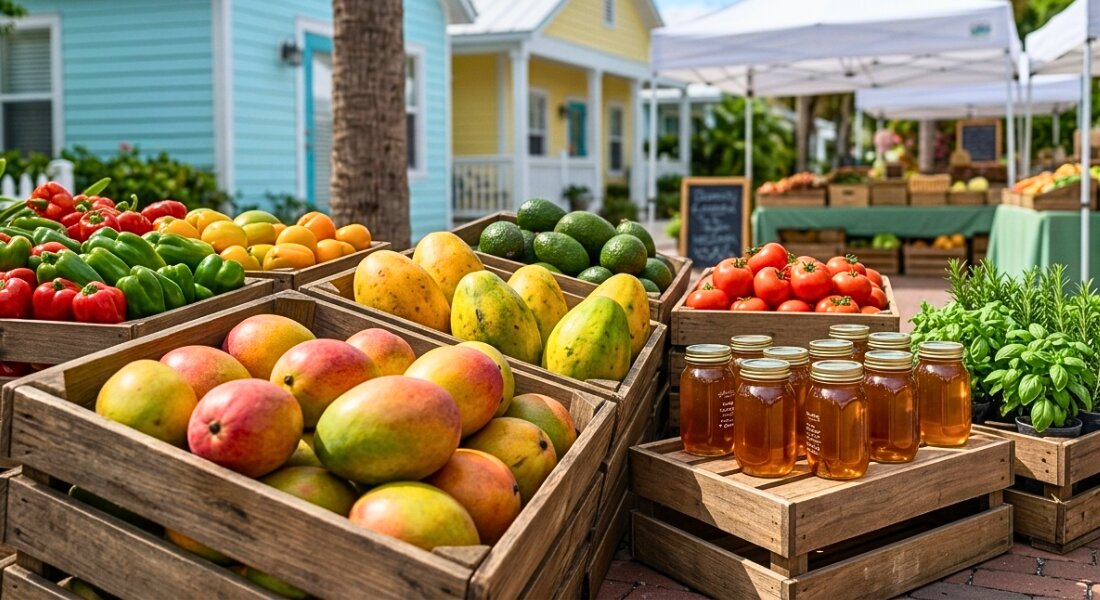 Off season farmers market with fresh local produce and artisan goods on Anna Maria Island.