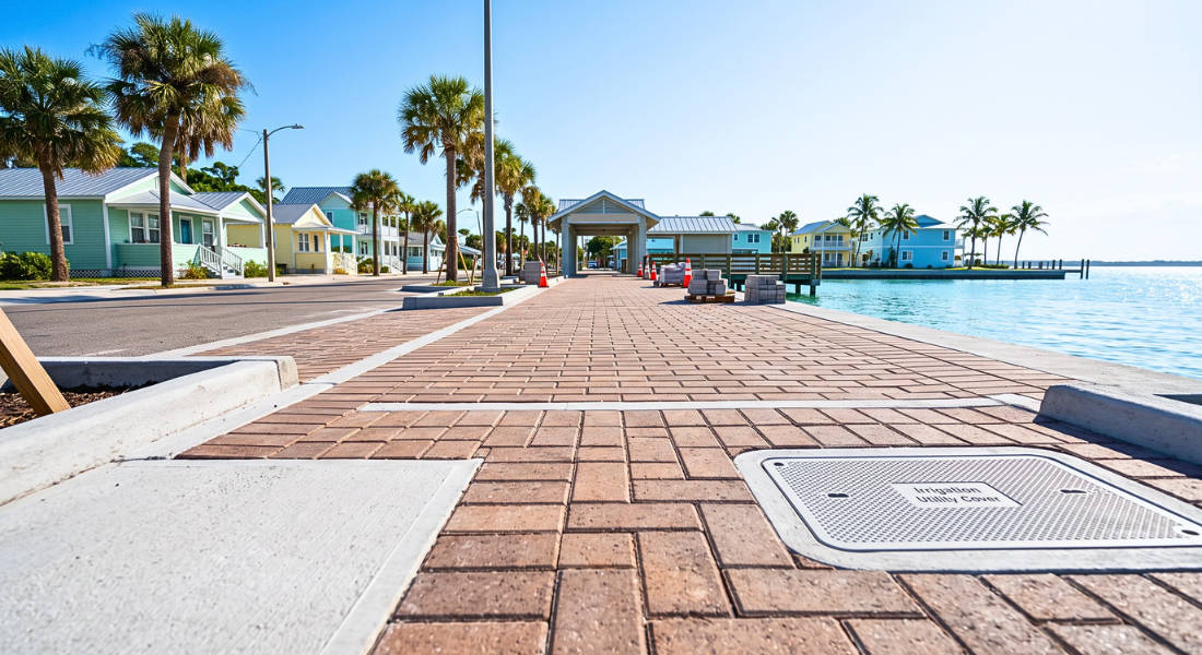 Anna Maria City Pier area with improved walkway and nearby coastal homes